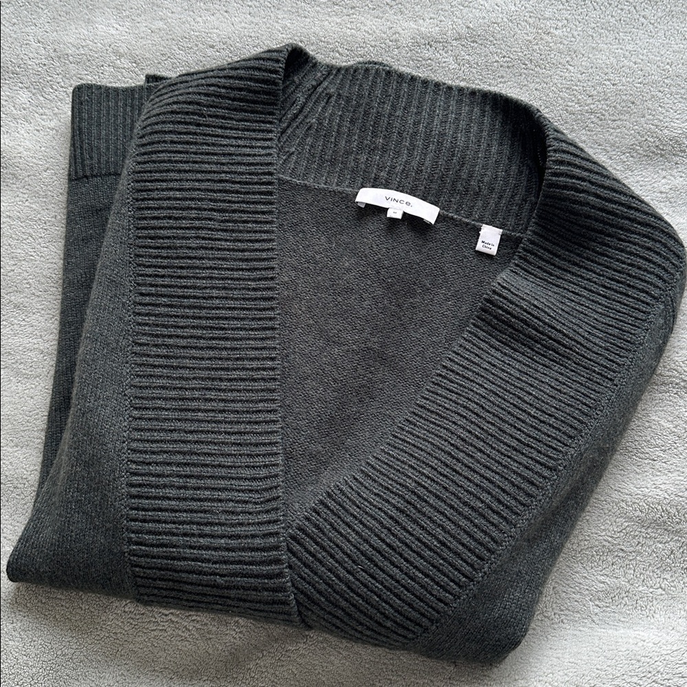 VINCE. Ribbed Shawl Collar Tunic in Moss